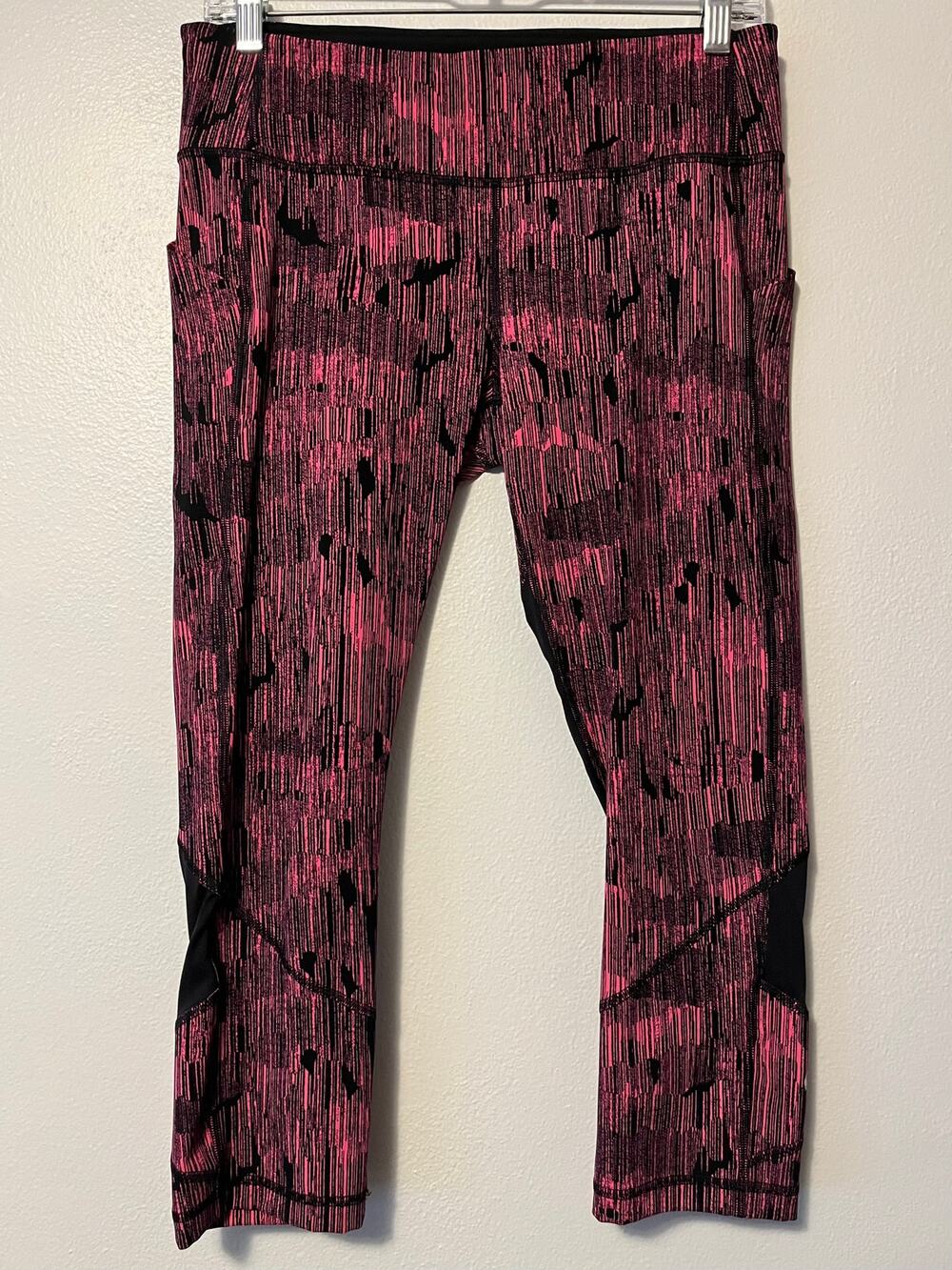 Lululemon Pace Rival Crop Leggings Down Pour Electric Coral Pink Black Womens 8